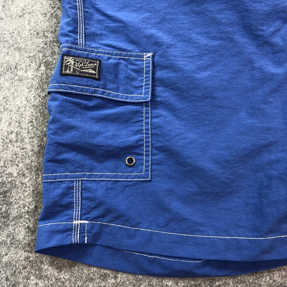 Polo Ralph Lauren Men Swim Trunks L Blue Cargo Pocket Drawstring Contrast Stitch